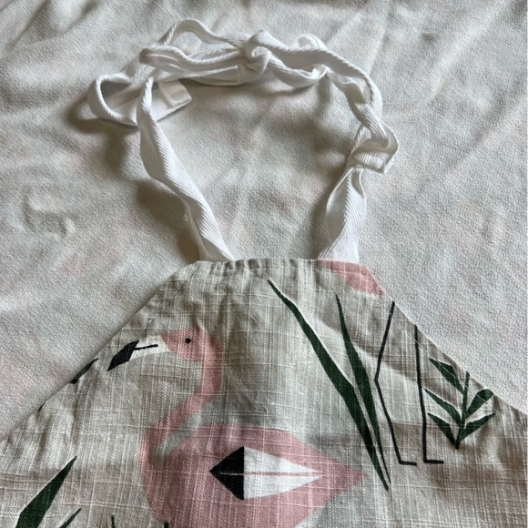 Flamingo gray and pink reversible girls pocketed apron. - Picture 5 of 12